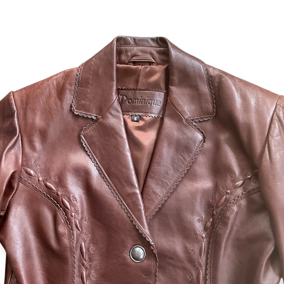 Vintage Dominique Rich Brown Leather Jacket - Picture 4 of 16